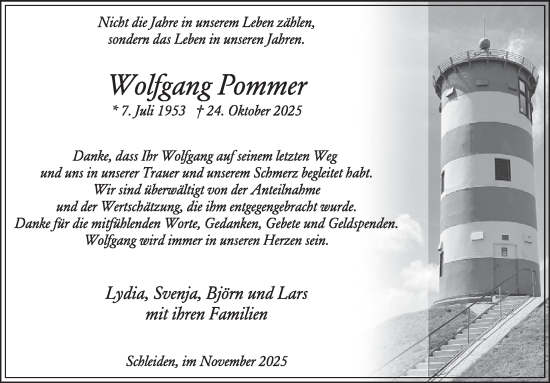 Traueranzeige von Wolfgang Pommer von WochenSpiegel