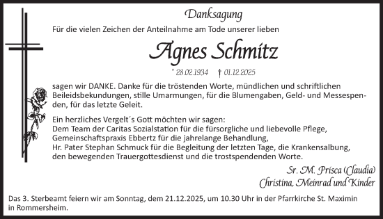 Traueranzeige von Agnes Schmitz von WochenSpiegel