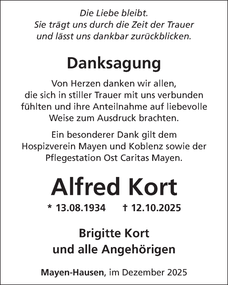  Traueranzeige für Alfred Kort vom 03.12.2025 aus WochenSpiegel