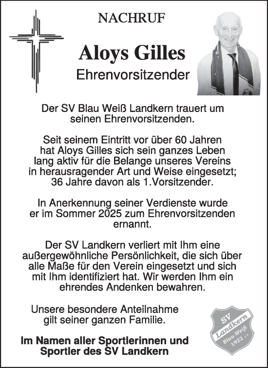 Traueranzeige von Aloys Gilles von WochenSpiegel