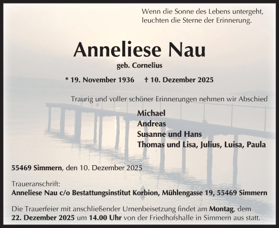 Traueranzeige von Anneliese Nau von WochenSpiegel