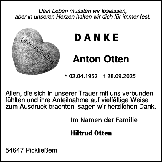 Traueranzeige von Anton Otten von WochenSpiegel