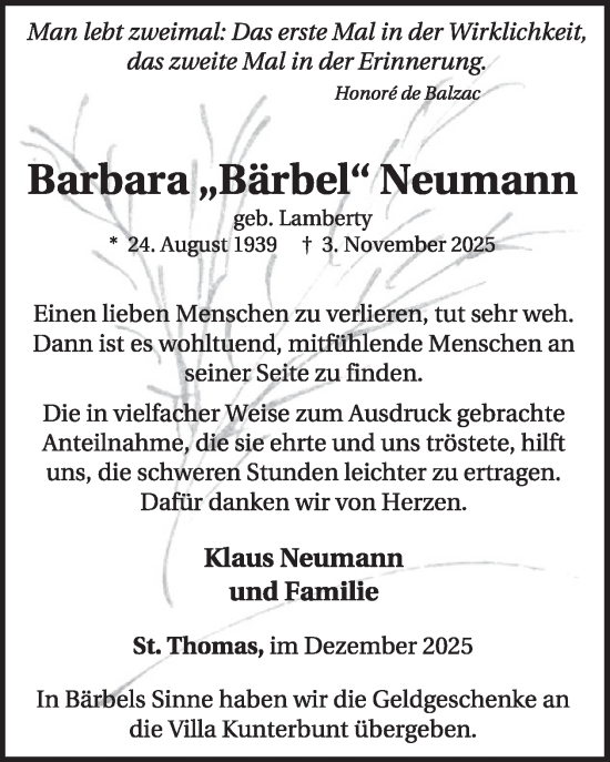Traueranzeige von Barbara Neumann von WochenSpiegel