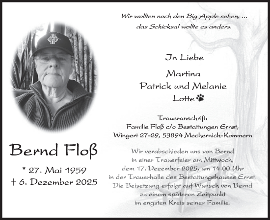 Traueranzeige von Bernd Floß von WochenSpiegel