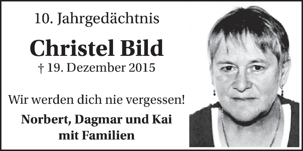  Traueranzeige für Christel Bild vom 20.12.2025 aus WochenSpiegel