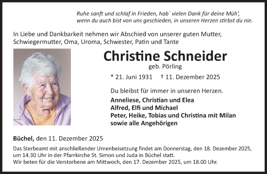 Traueranzeige von Christine Schneider von WochenSpiegel