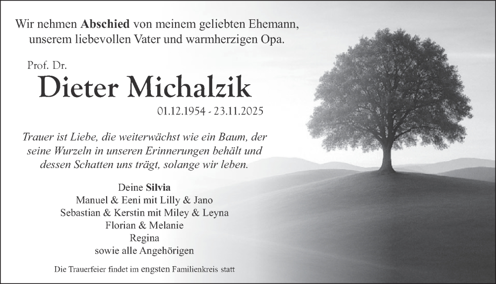  Traueranzeige für Dieter Michalzik vom 06.12.2025 aus WochenSpiegel