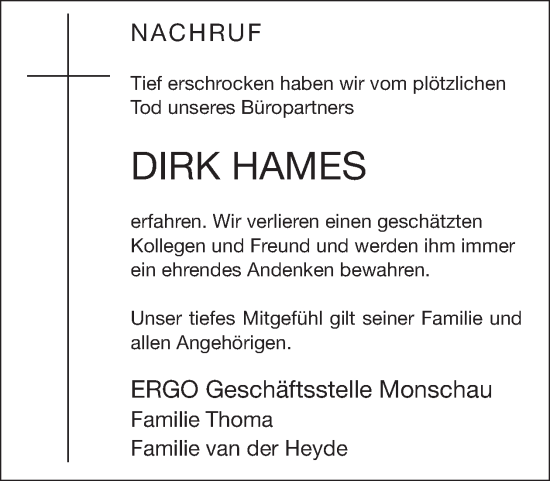Traueranzeige von Dirk Hames von WochenSpiegel