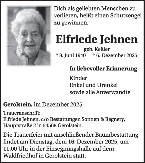 Traueranzeige von Elfriede Jehnen von WochenSpiegel