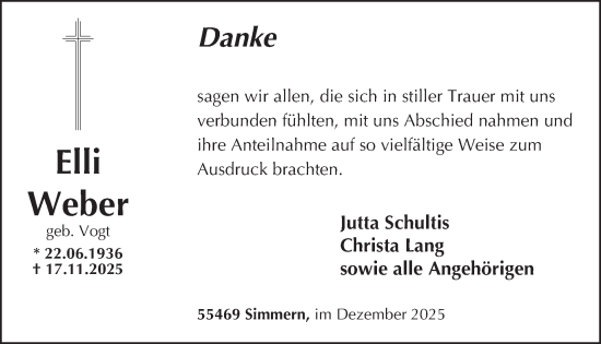 Traueranzeige von Elli Weber von WochenSpiegel