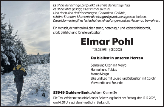 Traueranzeige von Elmar Pohl von WochenSpiegel