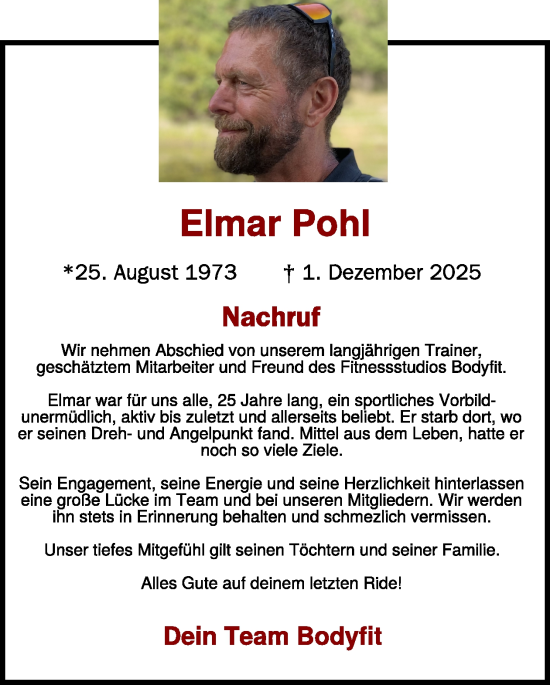 Traueranzeige von Elmar Pohl von WochenSpiegel
