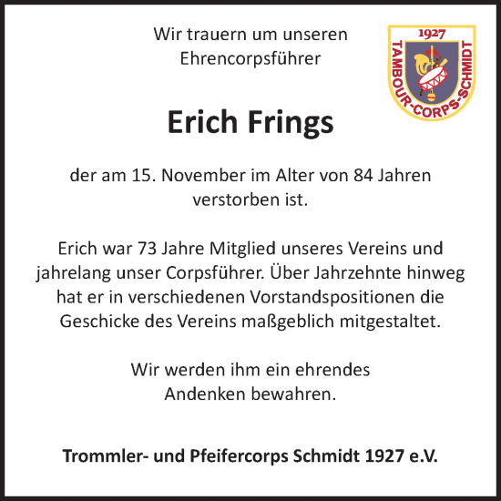 Traueranzeige von Erich Frings von WochenSpiegel