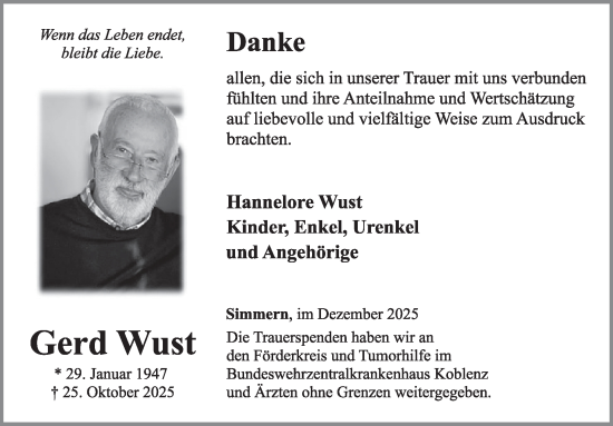 Traueranzeige von Gerd Wust von WochenSpiegel