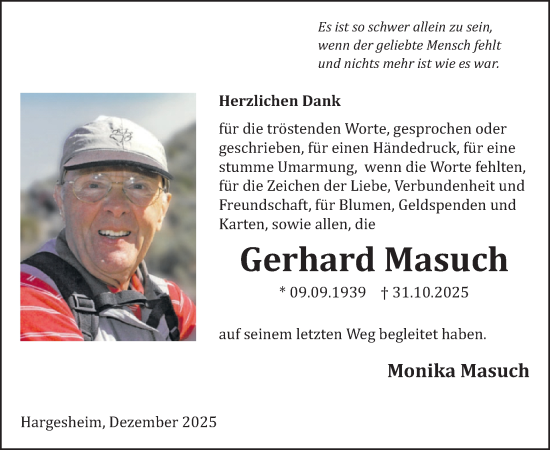 Traueranzeige von Gerhard Masuch von WochenSpiegel