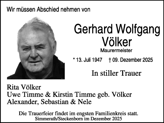 Traueranzeige von Gerhard Wolfgang Völker von WochenSpiegel