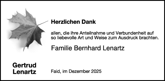 Traueranzeige von Gertrud Lenartz von WochenSpiegel