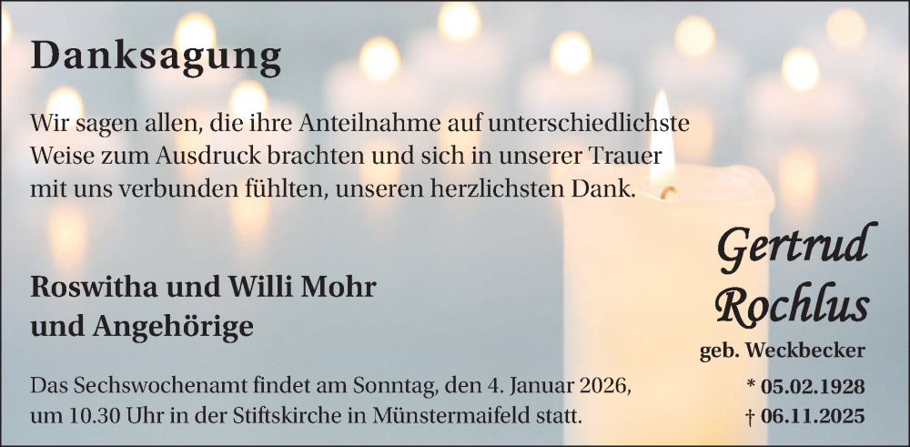  Traueranzeige für Gertrud Rochlus vom 24.12.2025 aus WochenSpiegel