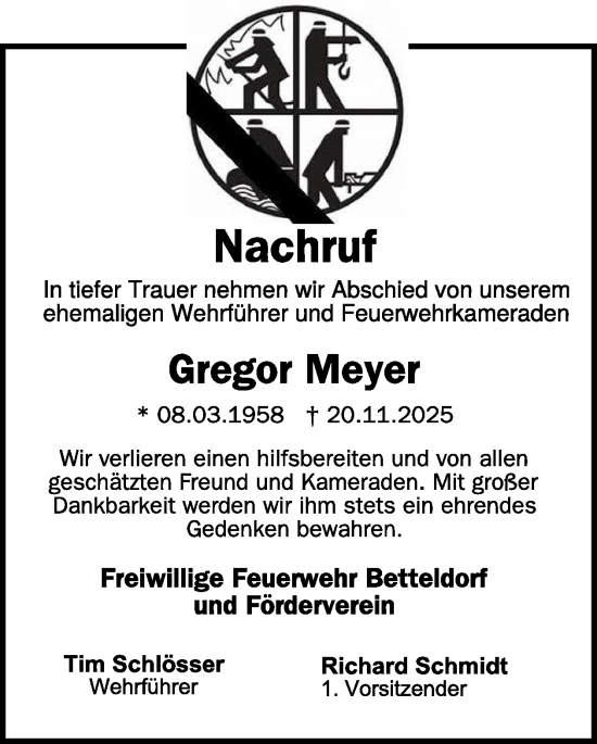 Traueranzeige von Gregor Meyer von WochenSpiegel