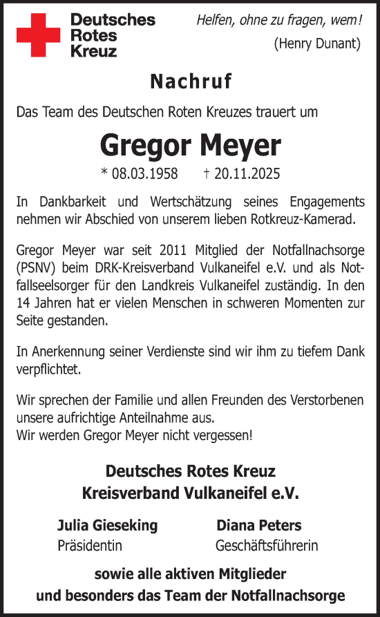 Traueranzeige von Gregor Meyer von WochenSpiegel