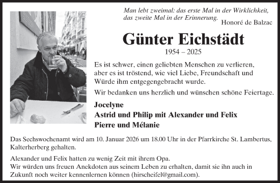 Traueranzeige von Günter Eichstädt von WochenSpiegel