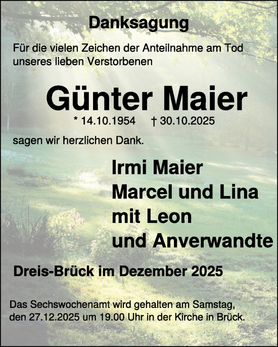 Traueranzeige von Günter Maier von WochenSpiegel