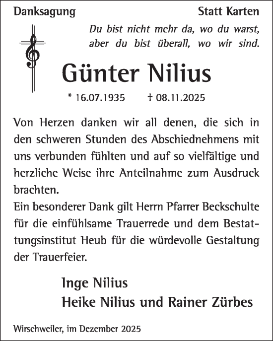 Traueranzeige von Günter Nilius von WochenSpiegel