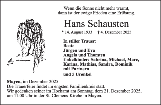 Traueranzeige von Hans Schausten von WochenSpiegel