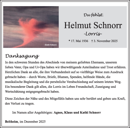 Traueranzeige von Helmut Schnorr von WochenSpiegel