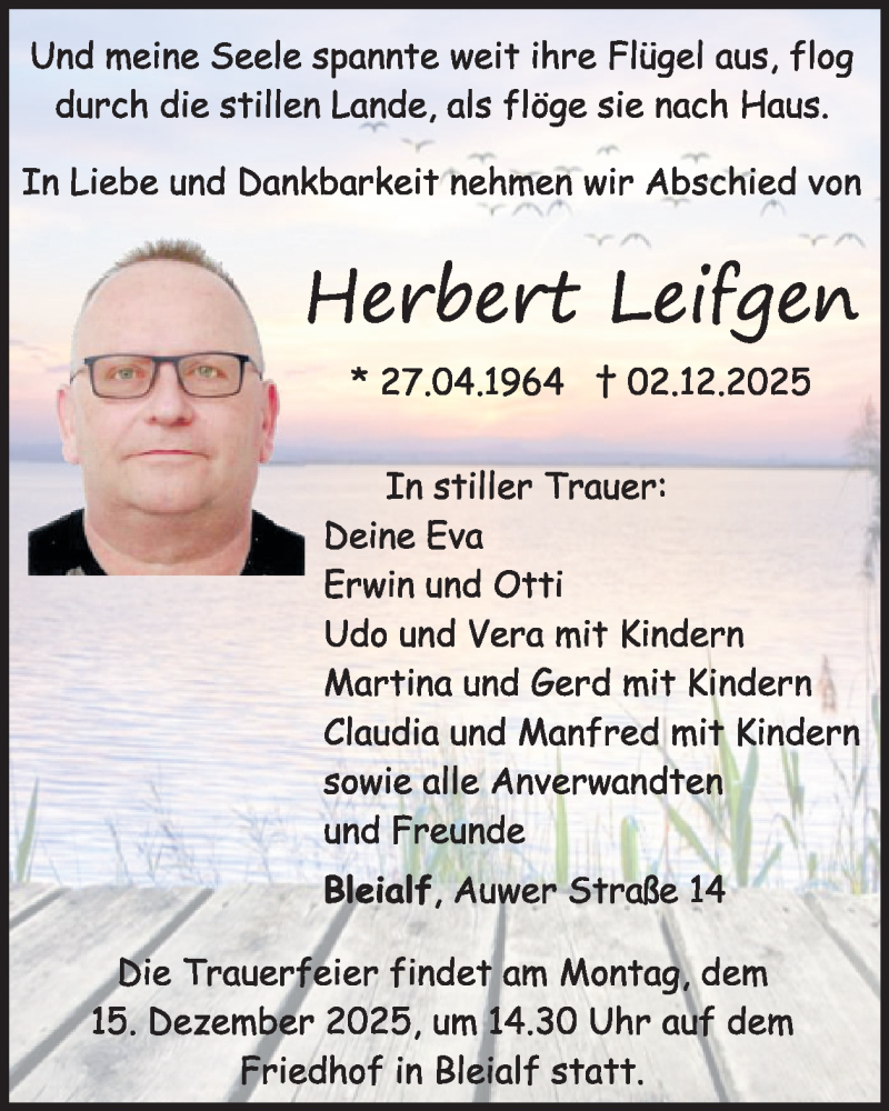  Traueranzeige für Herbert Leifgen vom 12.12.2025 aus WochenSpiegel