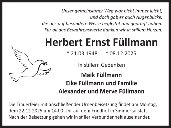 Traueranzeige von Herbert Ernst Füllmann von WochenSpiegel