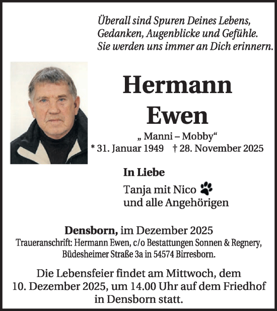 Traueranzeige von Hermann Ewen von WochenSpiegel