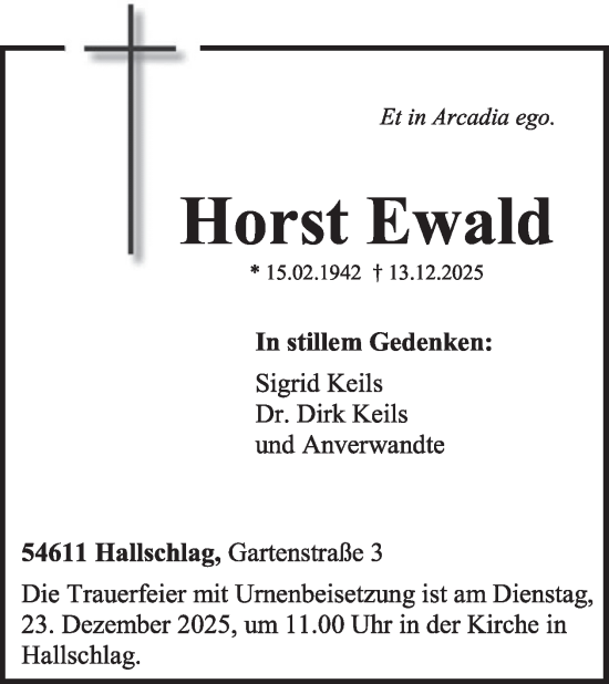 Traueranzeige von Horst Ewald von WochenSpiegel