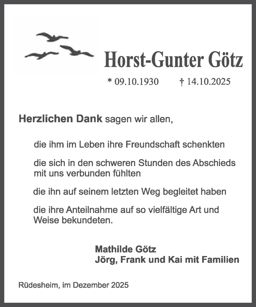  Traueranzeige für Horst-Gunter Götz vom 20.12.2025 aus WochenSpiegel