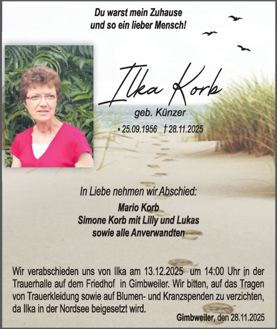 Traueranzeige von Ilka Korb von WochenSpiegel