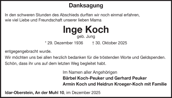 Traueranzeige von Inge Koch von WochenSpiegel