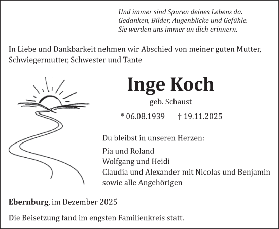 Traueranzeige von Inge Koch von WochenSpiegel