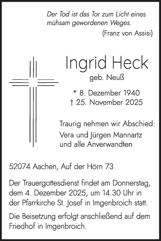 Traueranzeige von Ingrid Heck von WochenSpiegel