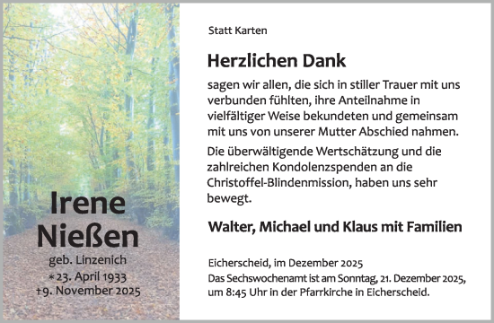 Traueranzeige von Irene Nießen von WochenSpiegel