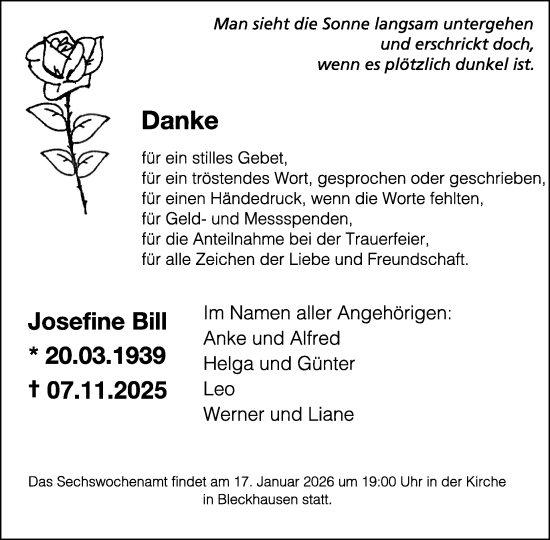 Traueranzeige von Josefine Bill von WochenSpiegel