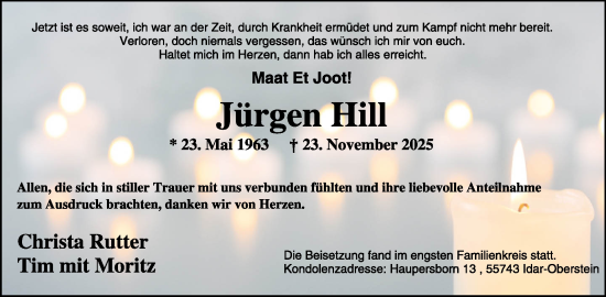 Traueranzeige von Jürgen Hill von WochenSpiegel