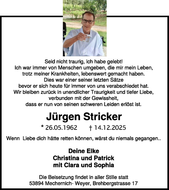 Traueranzeige von Jürgen Stricker von WochenSpiegel