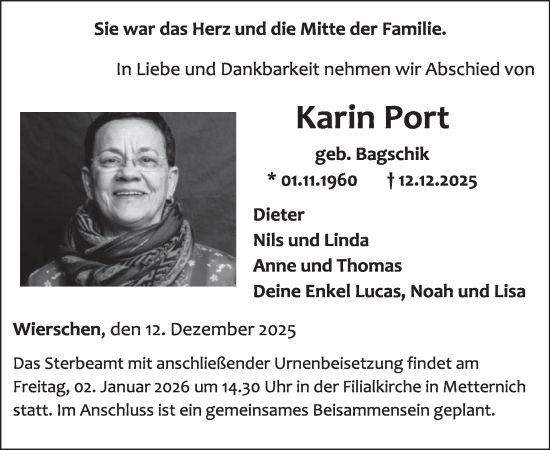 Traueranzeige von Karin Port von WochenSpiegel