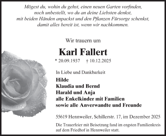 Traueranzeige von Karl Fallert von WochenSpiegel