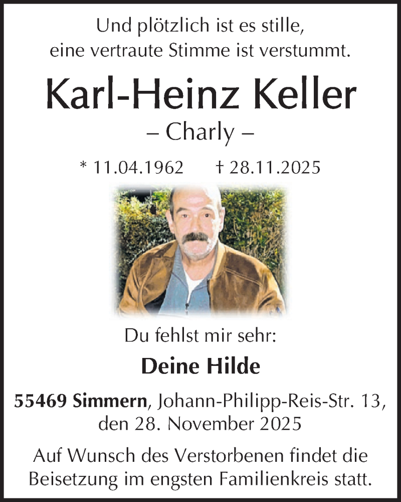  Traueranzeige für Karl-Heinz Keller vom 06.12.2025 aus WochenSpiegel