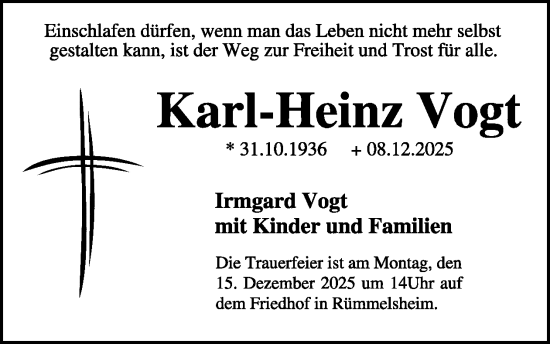 Traueranzeige von Karl-Heinz Vogt von WochenSpiegel