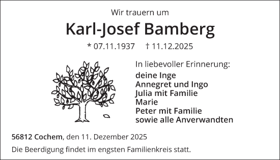 Traueranzeige von Karl-Josef Bamberg von WochenSpiegel