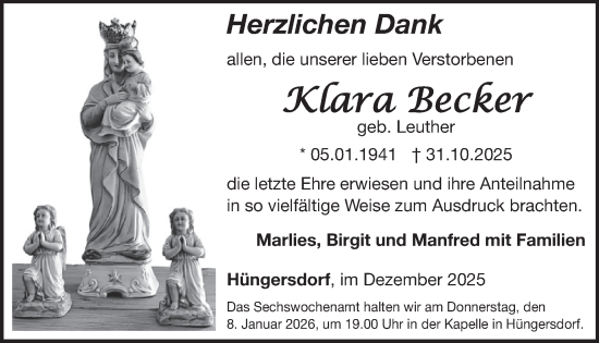 Traueranzeige von Klara Becker von WochenSpiegel
