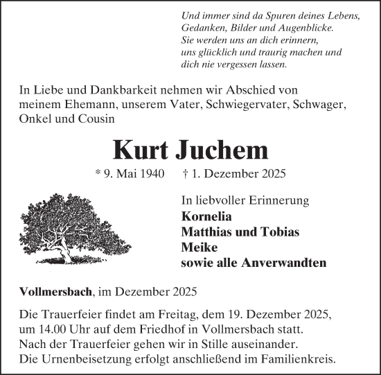 Traueranzeige von Kurt Juchem von WochenSpiegel