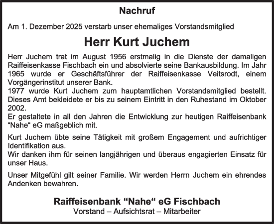 Traueranzeige von Kurt Juchem von WochenSpiegel